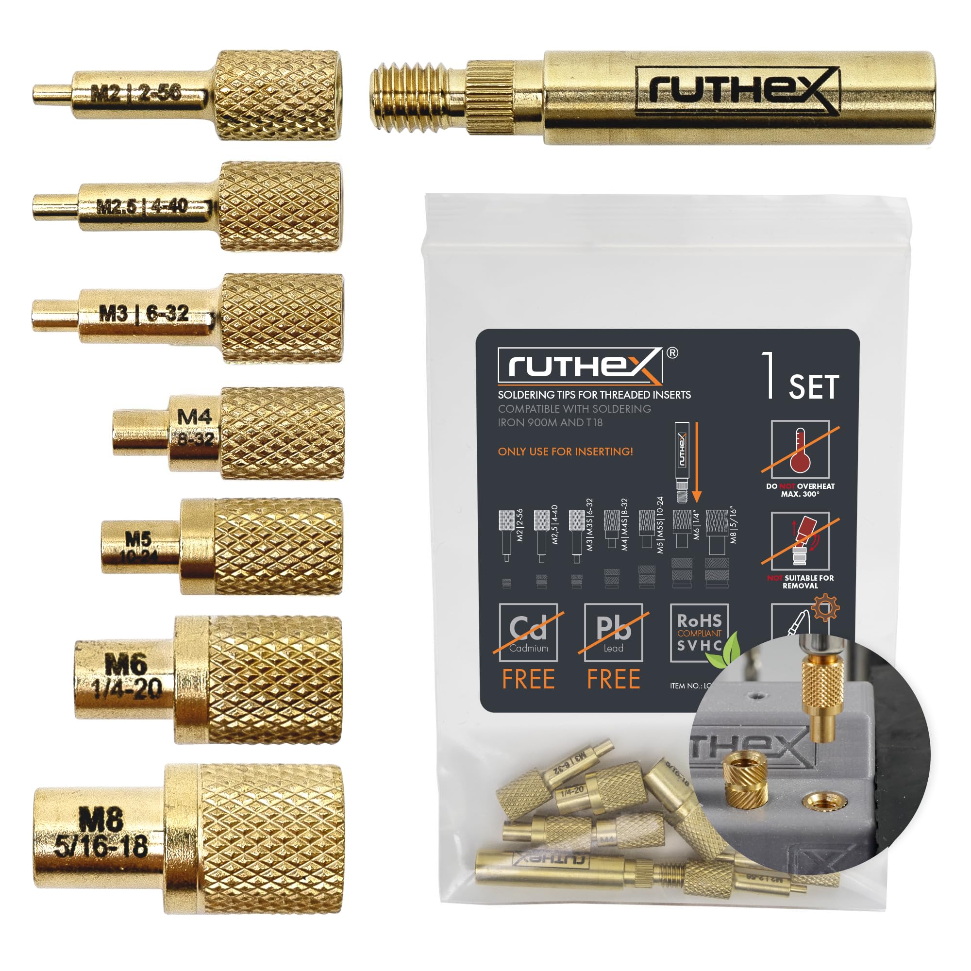 ruthex 7x Soldering Tips/Heat Set Insert Tips - for