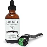 PURA D'OR 25% Vitamin C Serum 4 Oz + 0.25mm Derma Roller Set - Hyaluronic Acid & Retinol Microdermabrasion Skin Care Cosmetic Kit For Face & Eyes, Dark Spots - For Men & Women