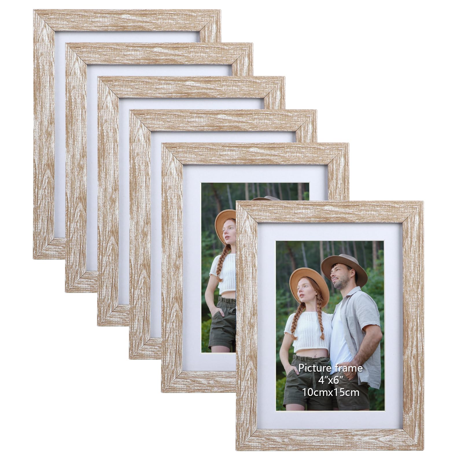 EYMPEU 6x4 Photo Frame with Mat Capable of Holding 7x5 or 6x4 Photos, Set of 6 Natural Photo Frames for Wall or Table Top Rustic Photo Frames — image 1