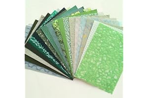 Flartmo 20 Unique A5 Textured Scrapbook Paper & Mesh Fabric Set, Handmade Craft Paper for Scrapbooking, Junk Journal Supplies, Card Making, Decoupage, Collage & Gift Embellishments (Green)