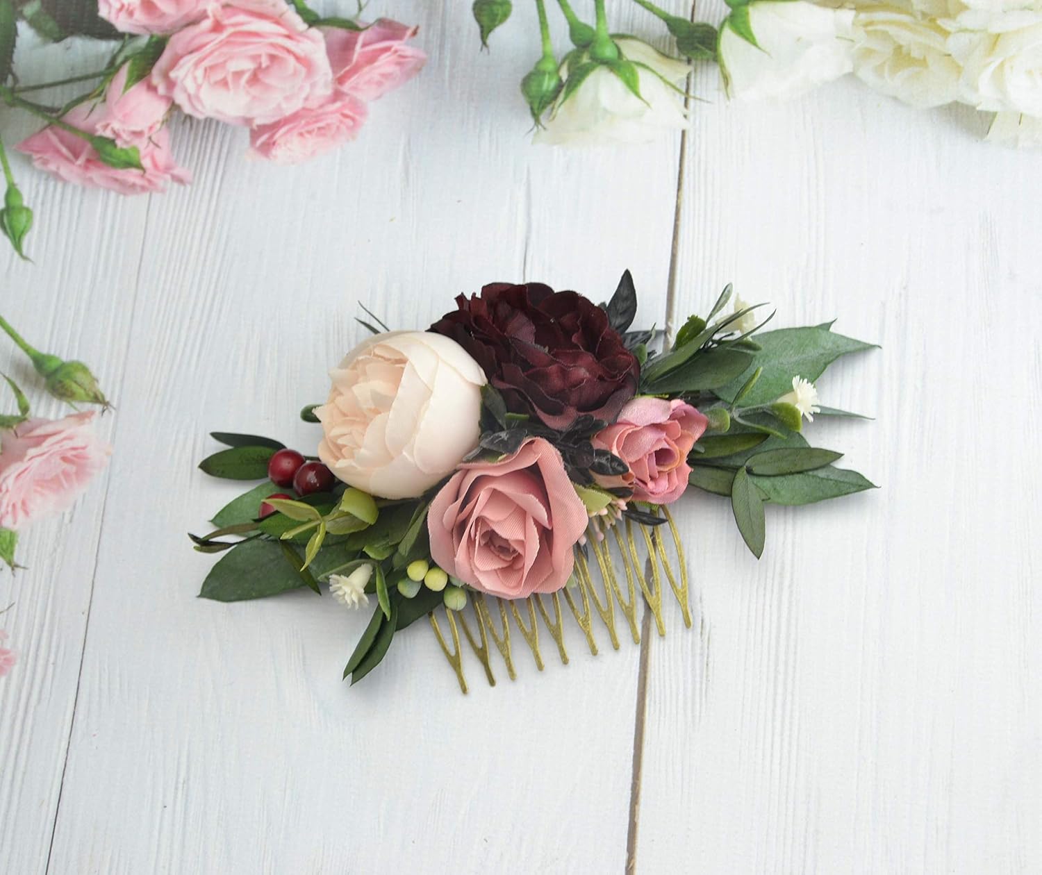 Amazon Com Blush Pink Maroon Hair Comb Floral Hair Accessories