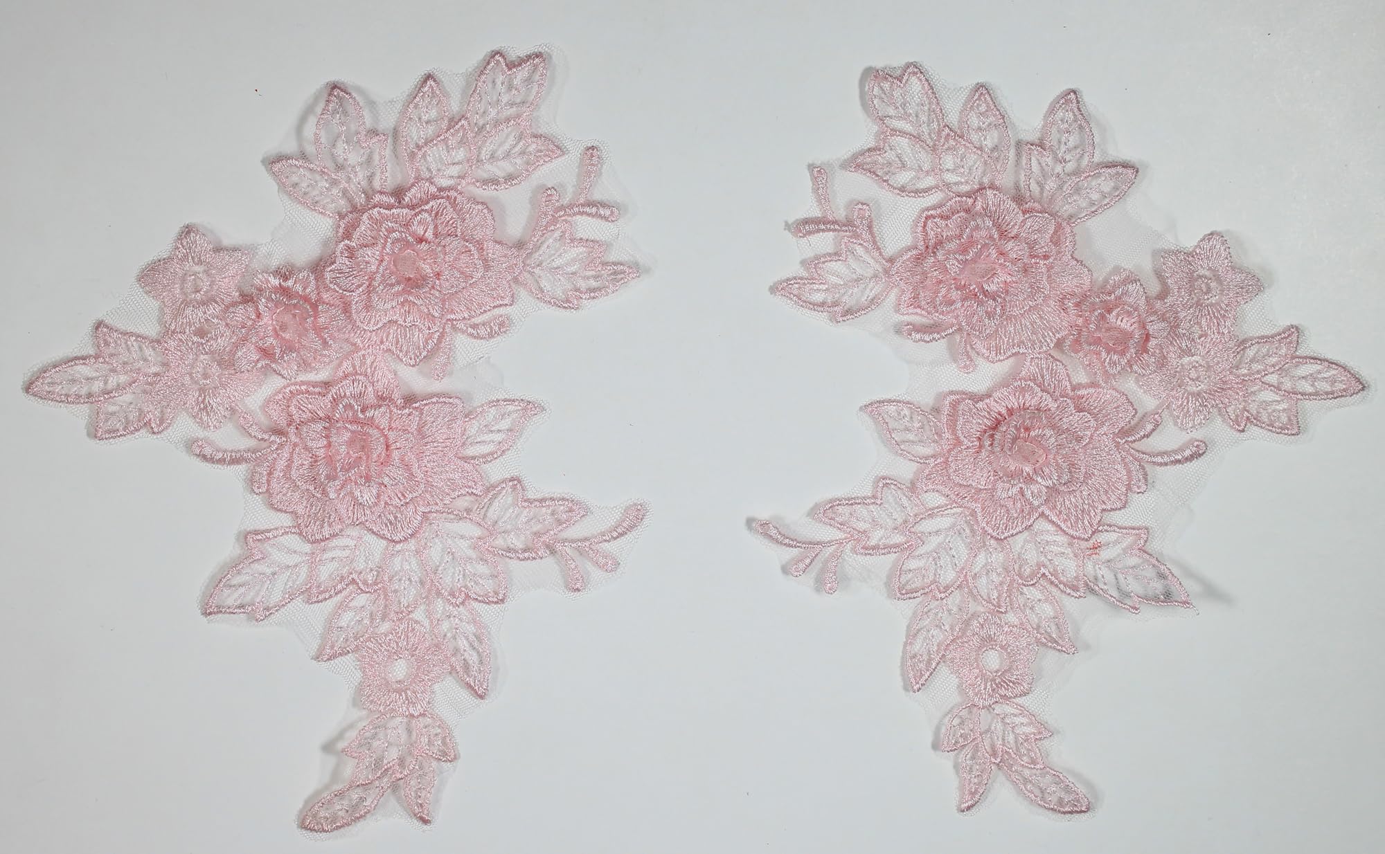 2 Pieces x 3D Lace Applique Motifs Flower Patch Mesh Sew on #5 (Pink)