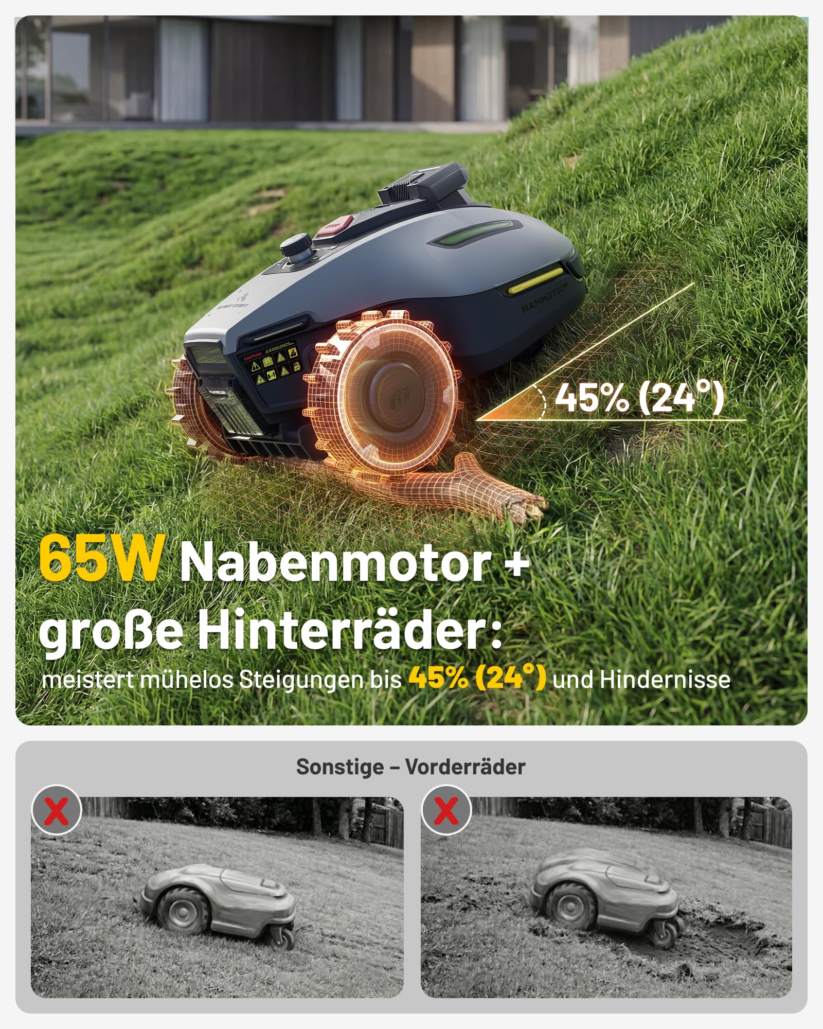 MAMMOTION YUKA mini 2 500 Mähroboter ohne Begrenzungskabel, Empf. 500 m², Kein RTK, Kein Signalabbruch, KI TrueVision-Navigation, Auto-Mehrzonen-Kartierung, DropMow, RWD für 45% Steigung, 4.5Ah-Akku 7