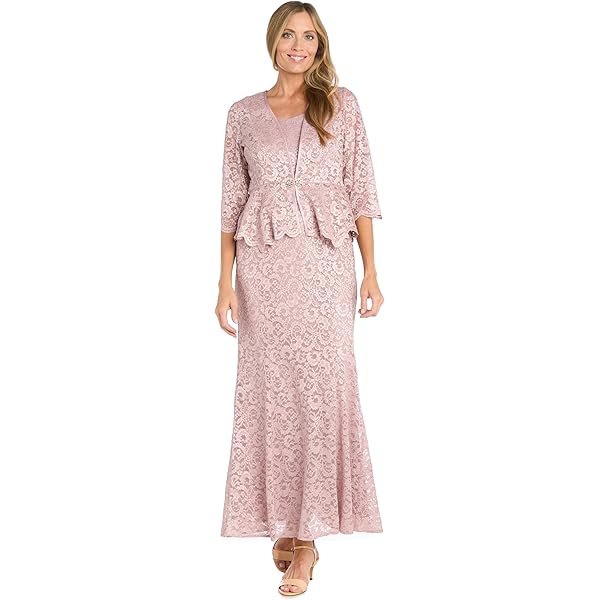 Amazon.com: R&M Richards Women's Long Glitter Lace 2-Piece