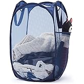 Collapsible Mesh Laundry Basket with Side Pocket &amp; Sturdy Handles | 60L, breathable and quick-drying, pops up instantly, easy carrying for bathroom, laundry room, dorm, and RV travel