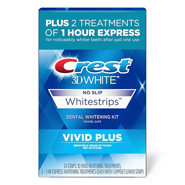 CREST 3DWHITESTRIPS VIVID PLUS WHITESTRIPS 3D WHITE, 10 TREATMENTS + 1 HOUR EXPRESS 2 TREATMENTS TEETH WHITENING KIT, 8 LEVELS WHITER, CREST TEETH WHITENING STRIPS