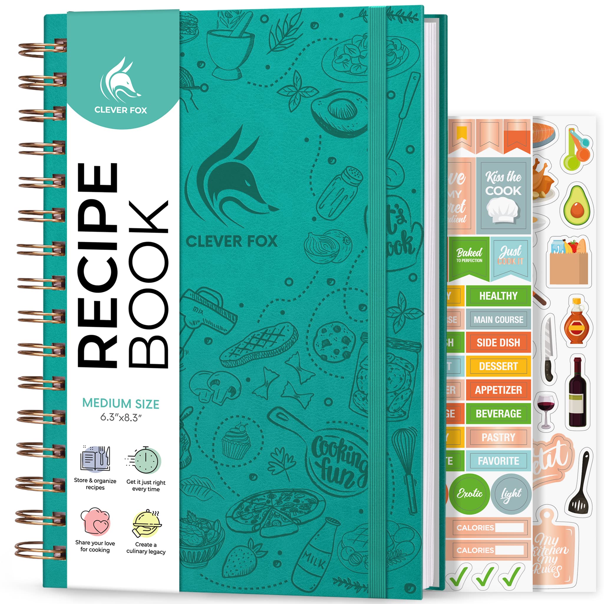 Clever Fox Recipe Book Spiral – Blank Family Cookbook – Empty Cooking Journal – Notebook Organizer to Write In Recipes – Medium (Turquoise) — image 1