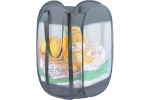 LVXINLI with strong handles Laundry Hamper,Tear Proof Pop Up Laundry Hampers, foldable mesh Laundry basket. Used for travel, laundry room，university dormitory or toy storage, etc.(Vertical (Grey))…………