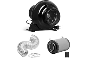 iPower 4 Inch 195 CFM Inline Fan, Air Carbon Filter and 8 Feet Ducting, Circulation Vent Blower Kits for Grow Tent Ventilation, Low Noise