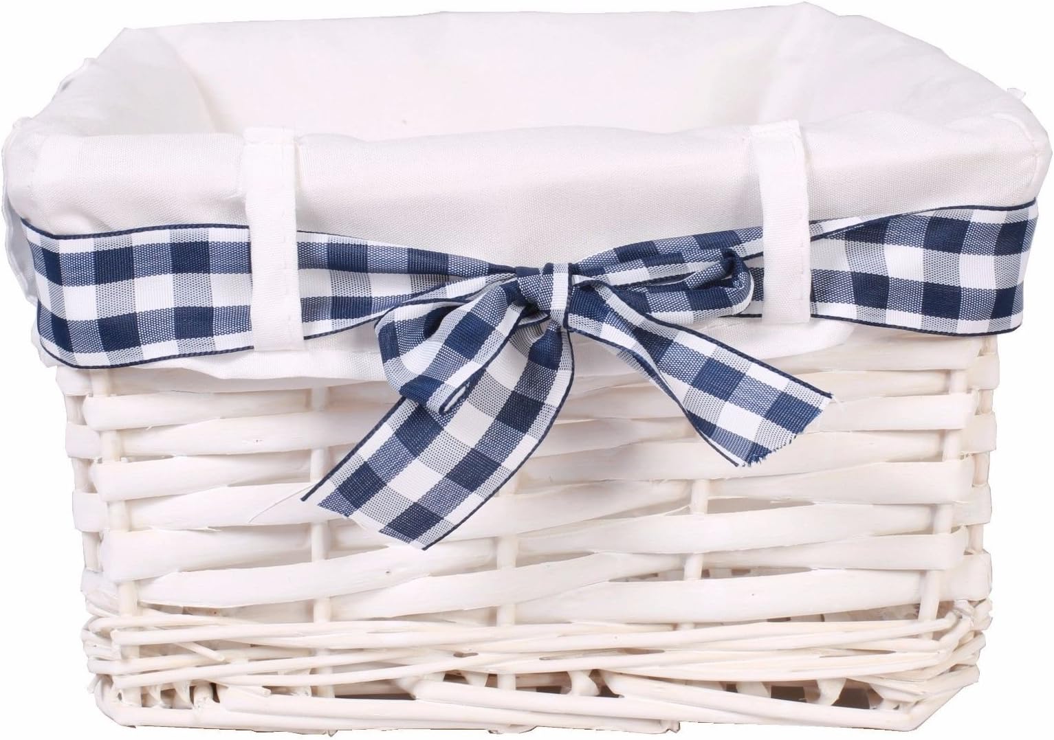 Blue Gingham Decorated Storage Shelf Wicker Basket Gift Hampers Toys Collection (1, Medium)