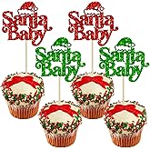 Ephlyn 24Pcs Christmas Santa Baby Cupcake Toppers Glitter Merry Christmas Cupcake Picks for Baby Shower Gender Reveal Kids Boys Girls Birthday Party Cake Decorations Supplies Multicolor