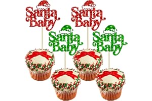 Ephlyn 24Pcs Christmas Santa Baby Cupcake Toppers Glitter Merry Christmas Cupcake Picks for Baby Shower Gender Reveal Kids Boys Girls Birthday Party Cake Decorations Supplies Multicolor