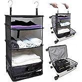 Grand Fusion Stow-N-Go Packing Organizer for Luggage, Portable Hanging Travel Shelves, Carry-On Closet, Hanging Packing Cubes, Collapsible Carry-On Organizer for Cruises & Hotels. Black - L