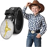 Kids Western Belt for Boys Girls Embossed Cowboy Cowgirl Genuine Leather Kid Western Buckle Belts for Jeans Gifts