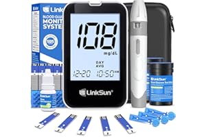 LinkSun G-425-2V Blood Glucose Monitor Kit, 100 Test Strips, 100 Lancets, High Accuracy Blood Sugar Monitor, Lancing Device, Control Solution & Travel Diabetic Organizer Bag, Large Display, No Coding
