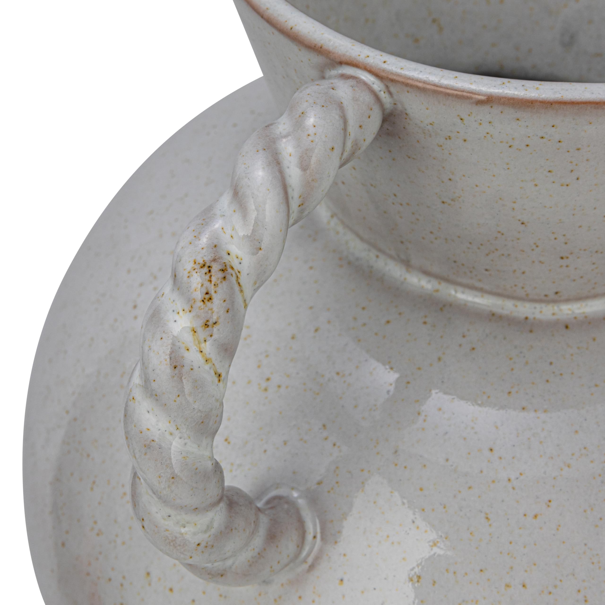 Bloomingville 9.25 Inches Stoneware Vase with Twisted Handles and Reactive Glaze, Cream Color - Image 3