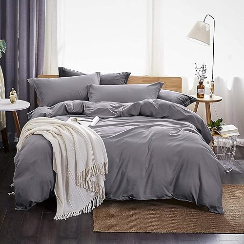 Dreaming Wapiti Duvet Cover Twin,100% Washed Microfiber 3pcs Bedding Set,Solid Color - Soft and Breathable with Zipper Closure & Corner Ties (Gray,Twin)