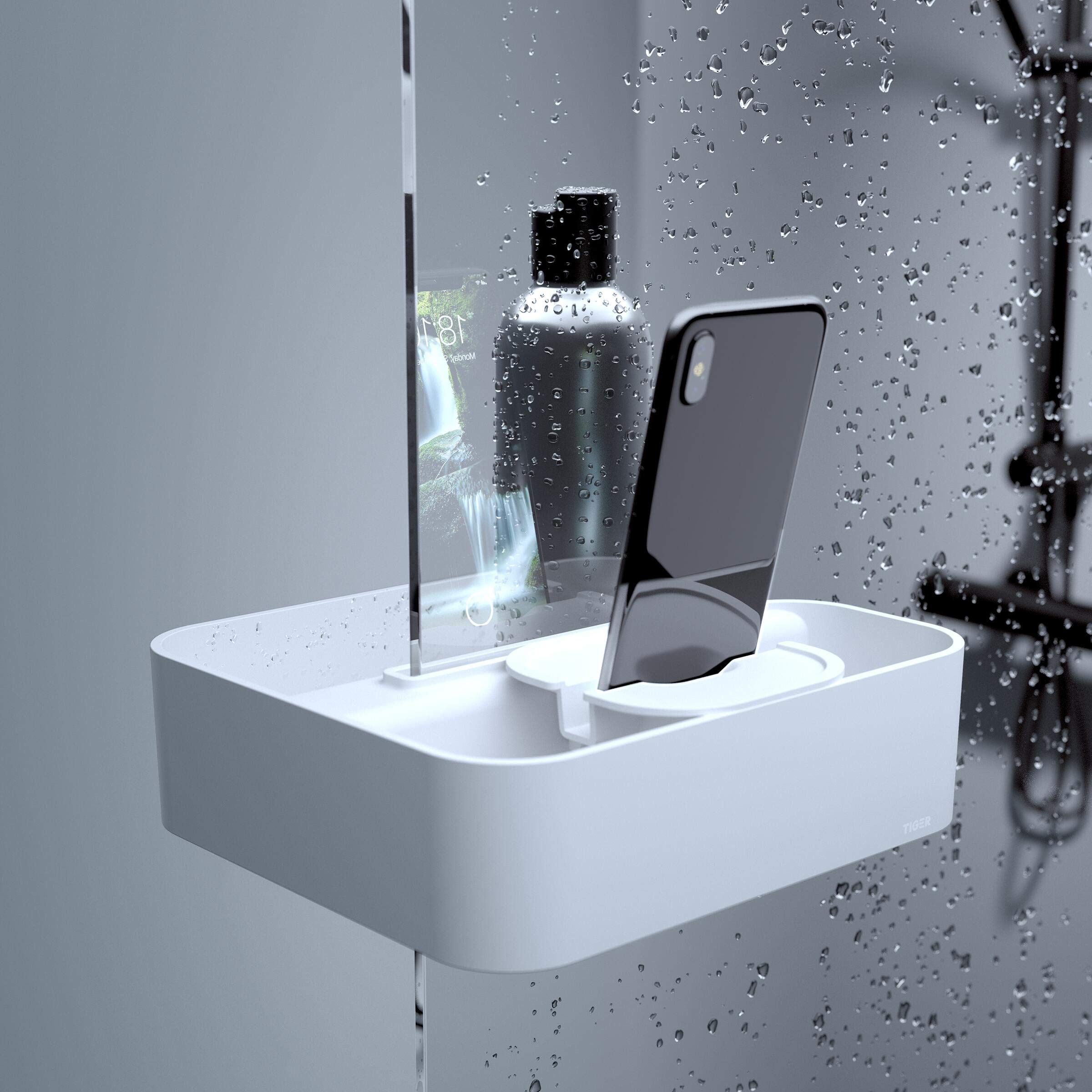 Tiger 2-Store, Clip-on shower basket, White, 233x208x106mm