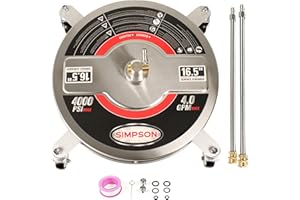 Simpson Cleaning Universal 16.5" Pressure Washer Surface Cleaner, Stainless Steel, for Gas and Electric, Cold Water, 1/4" Quick Connection, Max of 4000 PSI, 80625