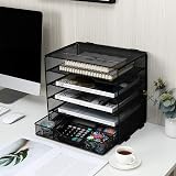 EasyPAG 5 Tier Metal Mesh A4 Desk Tray File Holder with Drawer Black view 8