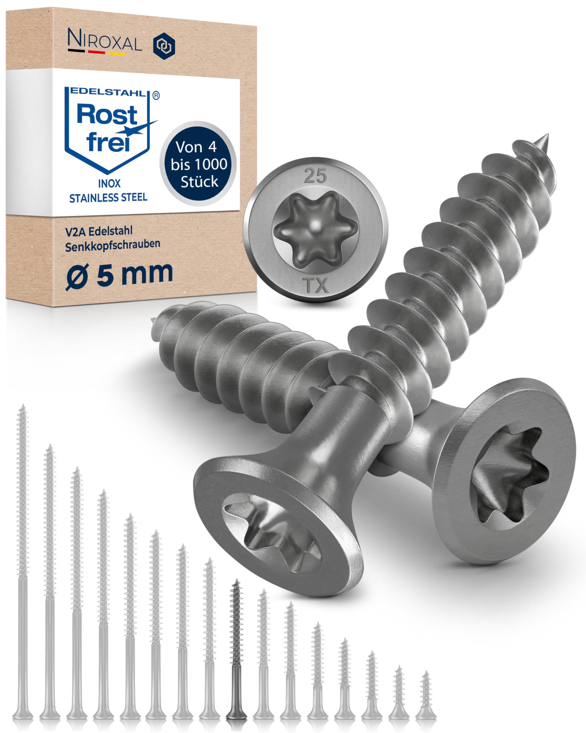 Wood Screws 5x50 mm Stainless Steel 304 Torx Countersunk Head Partial Thread Chipboard Screws Pack of 50 NietFullThings