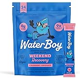 Waterboy Weekend Recovery | 3,200mg Electrolyte Powder Packets | Ginger + L-Theanine + Vitamins | No Sugar, All Natural, Gluten Free | 24 Drink Stick Mixes (Strawberry Lemonade)