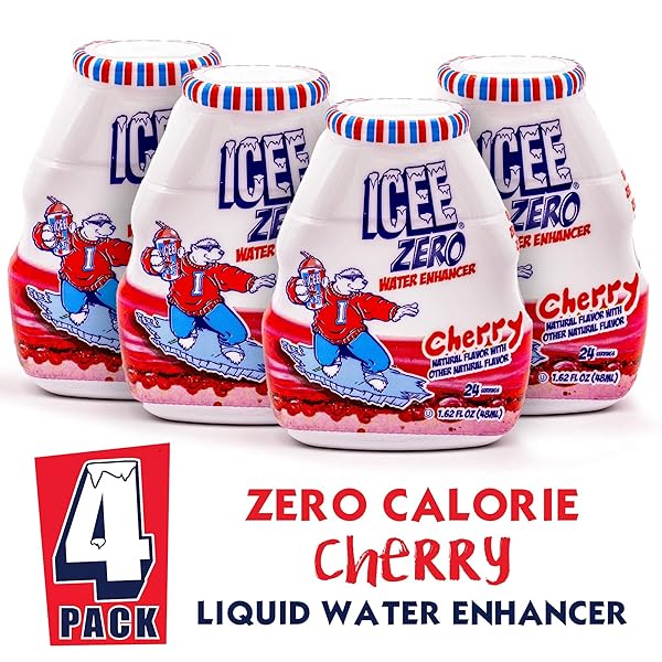 ICEE ZERO CALORIE CHERRY LIQUID WATER ENHANCER DRINK MIX, NATURAL FLAVOR DROPS, SUGAR FREE, 1.62 FL OZ CONCENTRATE (48 ML) – 4 PACK