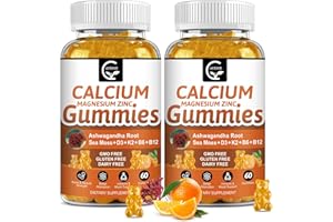 GORNVB 1200mg Calcium Gummies with Vitamin D3,K2,B12 & B6 - Plant Complex Calcium Magnesium Supplement with Glycinate,Potassium,Sea Moss,Ashwagandha Root for Bone & Teeth Strength, Muscle & Immune-2 Pack