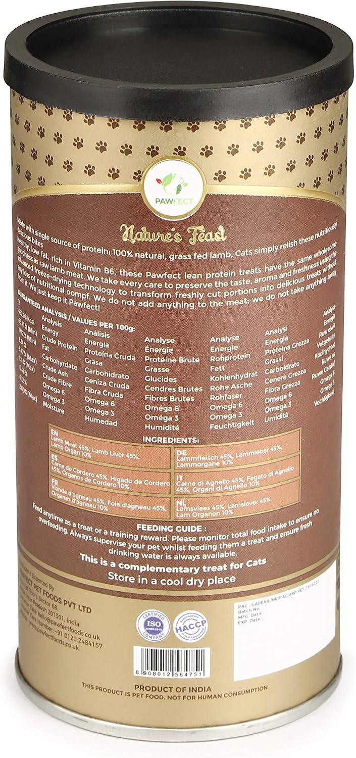 Pawfect Nature's Feast Freeze-Dried Lamb Meat Treats for Cats- All Natural- Hypoallergenic- Easily Digestible- Grain-Free- Training Treat- High Protein- Low Fat- Single Ingredient Treats (50g/1.76oz) - Image 3
