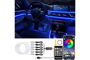 Jushope Car LED Lights, Interior Car Lights with Wireless APP/RF Remote/Button Control, Car Ambient Lighting Kit with 315" Integrated Molding Fiber Optic RGB Sync to Music (6 in 1-USB)