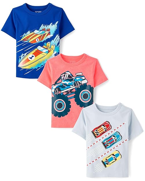 The Children's Place,Baby-Boys,and Toddler Vehicle Short Sleeve Graphic T-Shirts,multipacks,Multi Vehicles 3-Pack,2T