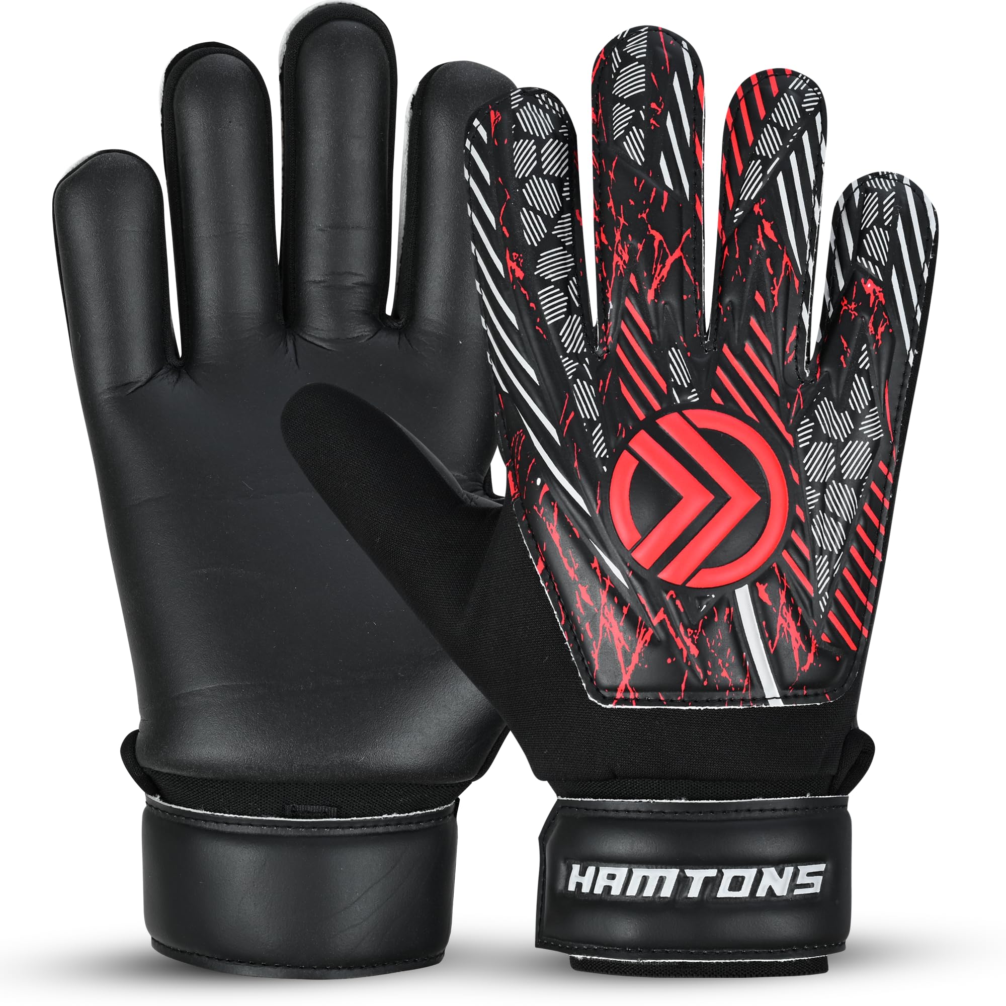 Hamtons Professional Goalkeeper Gloves - Durable Grip, Anti-Slip Design with Finger Protection, Breathable & Comfortable Fit for Adults and Kids - Perfect for Match and Training (Black/Red, 6)