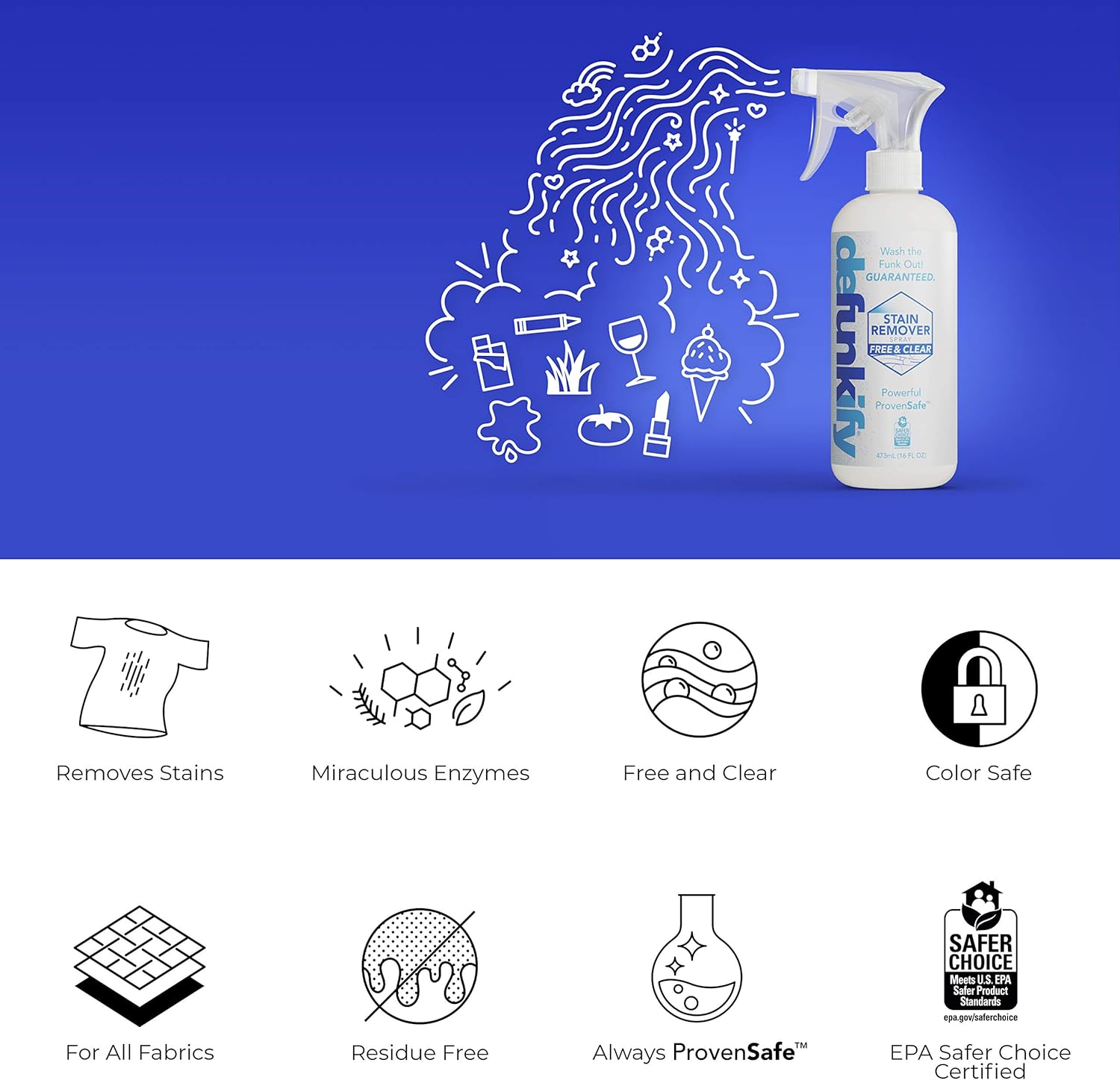 Defunkify Stain Remover Spray, Free & Clear - EPA Safer Choice Certified - For Laundry, Carpets, Couches - 16 floz (2-pack): Home & Kitchen