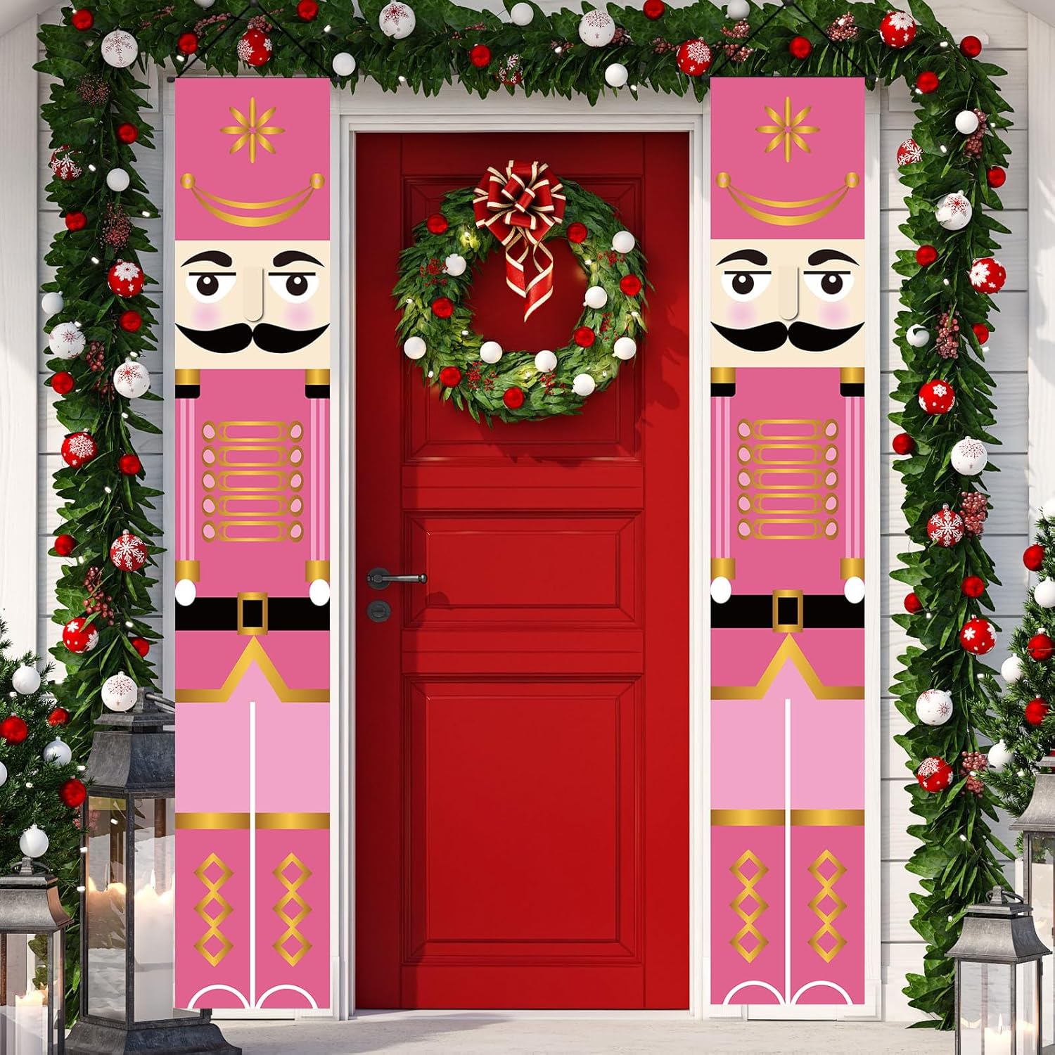 Nutcrackers - Pink Nutcracker Christmas Decorations Pink Nutcracker Porch Banner Outdoor Christmas Nutcracker Decorations and Supplies for Home Party