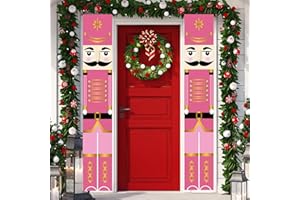Rvsticty Pink Nutcracker Christmas Decorations Pink Nutcracker Porch Banner Outdoor Christmas Nutcracker Decorations and Supplies for Home Party