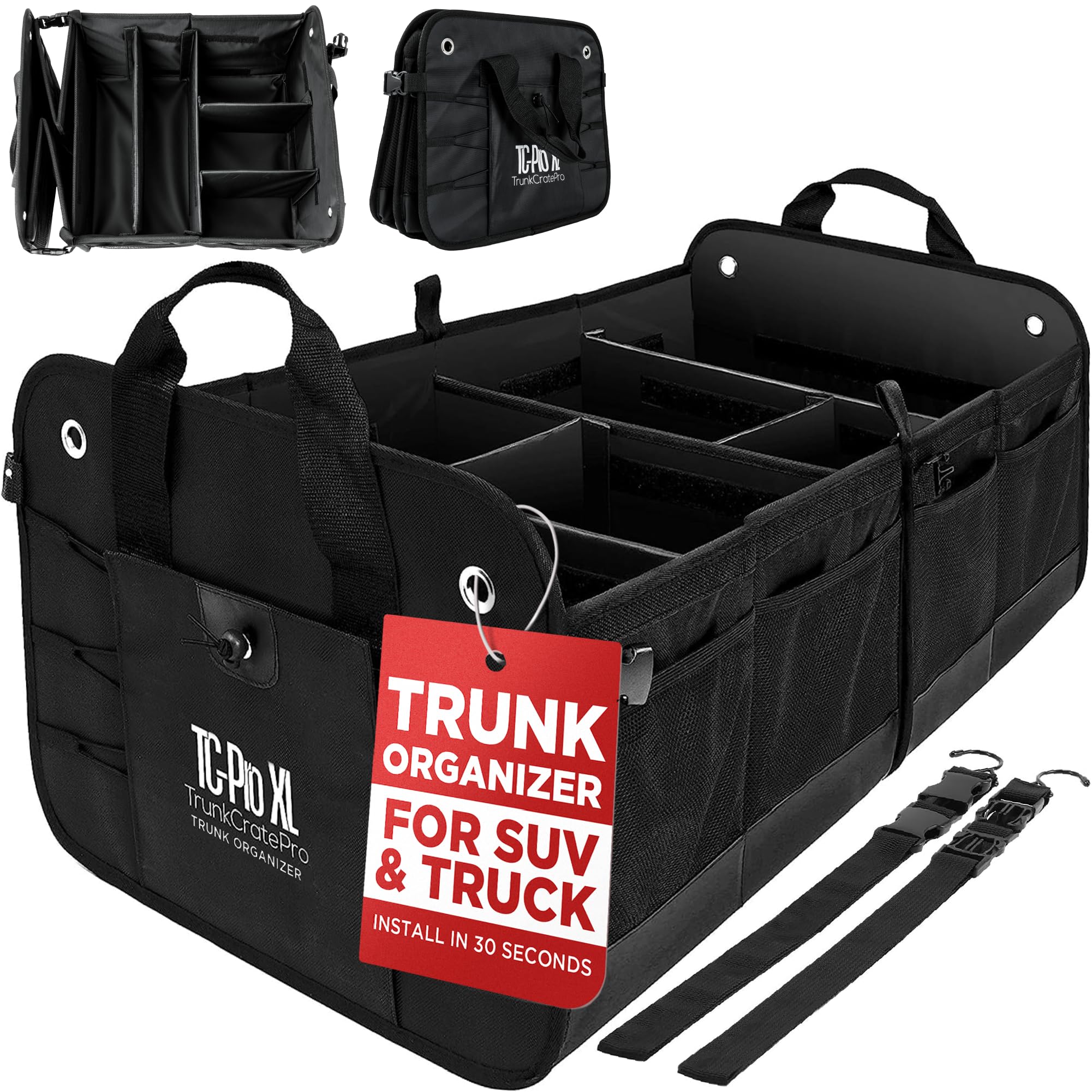 Car Trunk Organizer for SUV, Truck & Auto Cargo Storage, XL Black