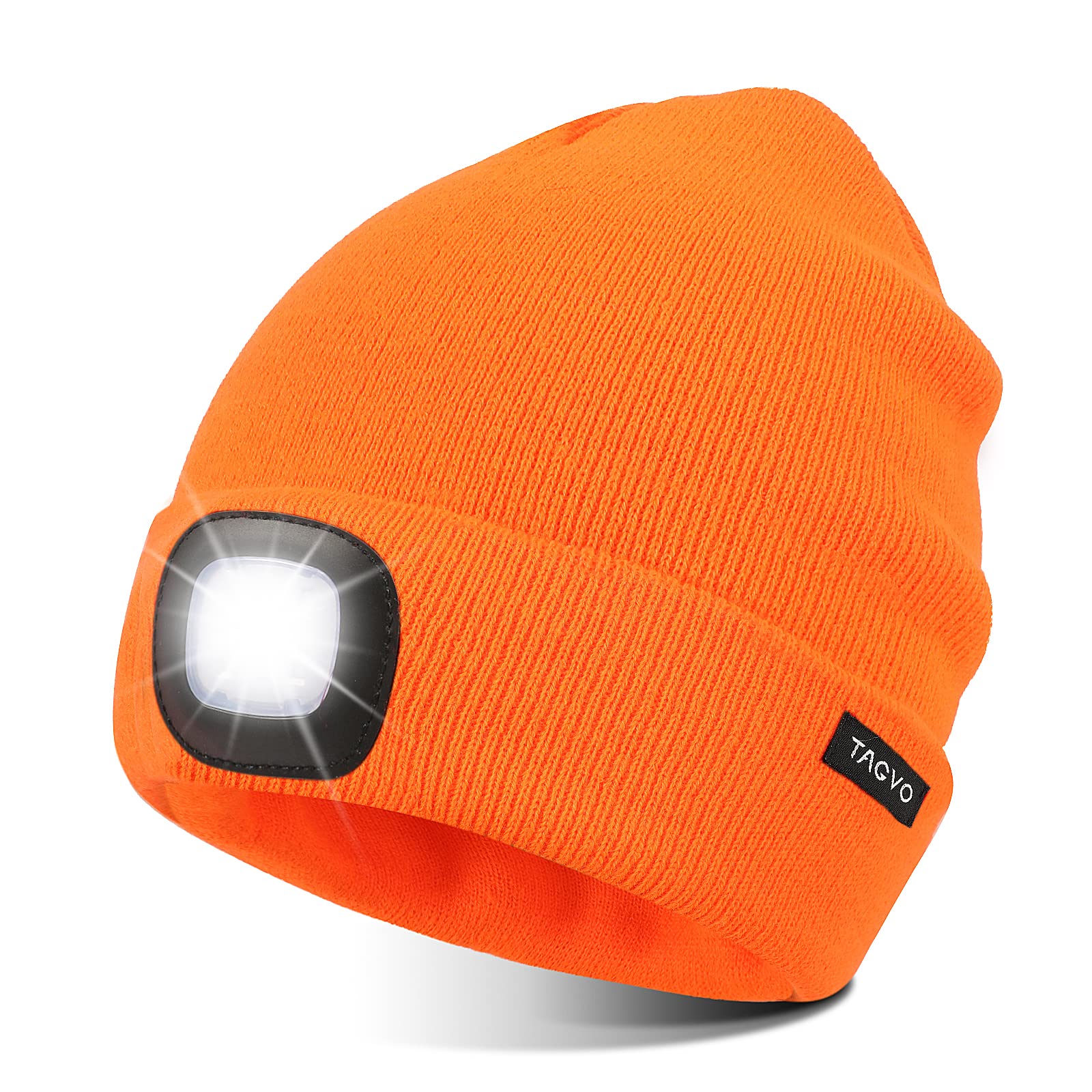 TAGVO Unisex Beanie with The Light, USB Rechargeable LED Headlamp Cap, Hands Free Headlamp Flashlight Hat, Winter Warm Knitted Night Lighted Hat, Gifts for Dad Father Husband
