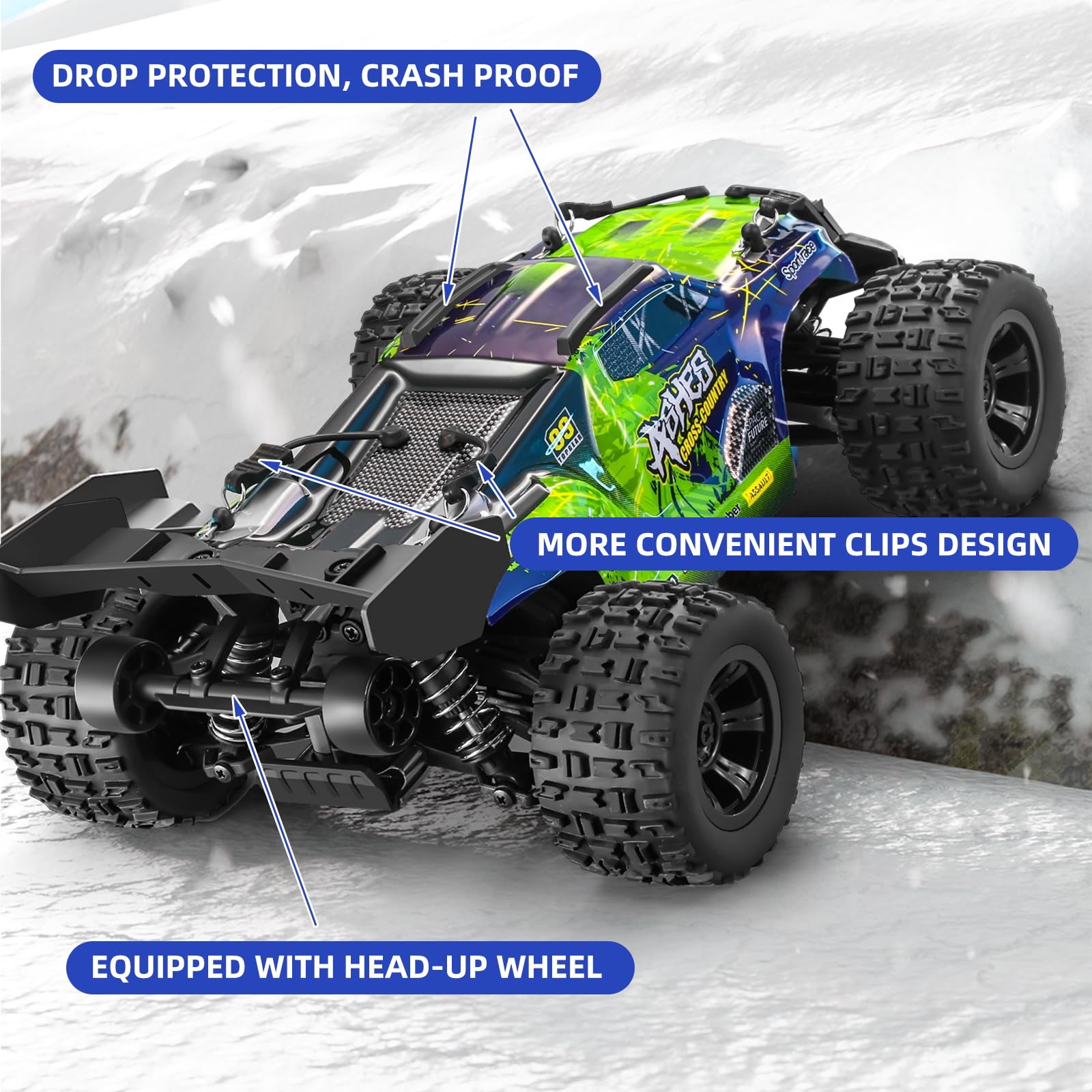 YONCHER 18101 Ferngesteuertes Auto,1:18 40KM/H RC Auto für Erwachsene Kinder, 4WD Offroad RC Buggy, Monster Truck Crawlers Mit 2 Akku 70+ Minuten für Outdoor 5