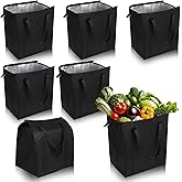 JOUTYFOR 6 Pcs Insulated Shopping Bags For Groceries Large Reusable Cooler Bags Thermal Totes With Zippered Top For Hot Cold Food Delivery Refrigerator Pizza(Black)