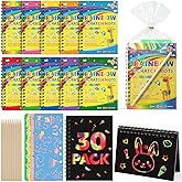 Prudiut Scratch Art, 30 Pack Rainbow Scratch Notebook for Birthday Party Favors,Valentines day Gifts for Kids Classroom, Return Gifts
