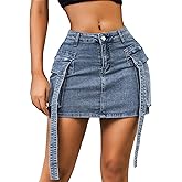 ETOSELL Women’s Low Waist Denim Skirt Button Mini Cargo Jean Y2K Skirts with Pockets