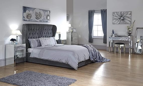 Dakota Fabric Pewter Grey Ottoman Lift Up Storage Bed