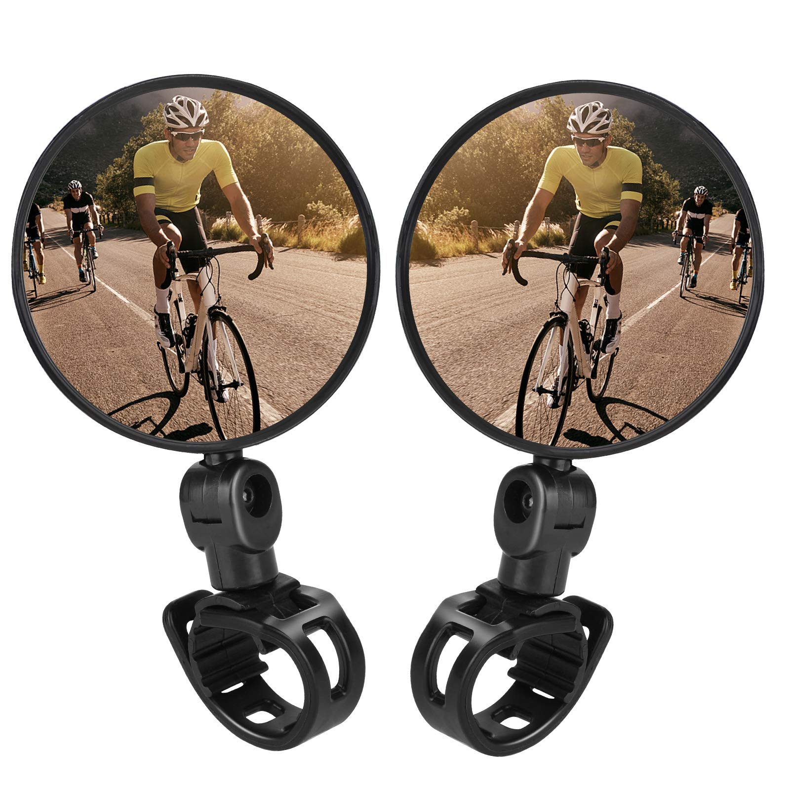 TAGVO Bike Mirrors, 2pcs Bicycle Cycling Rear View Mirrors Adjustable Rotatable Handlebar Mounted Plastic Convex Mirror for Mountain Road Bike