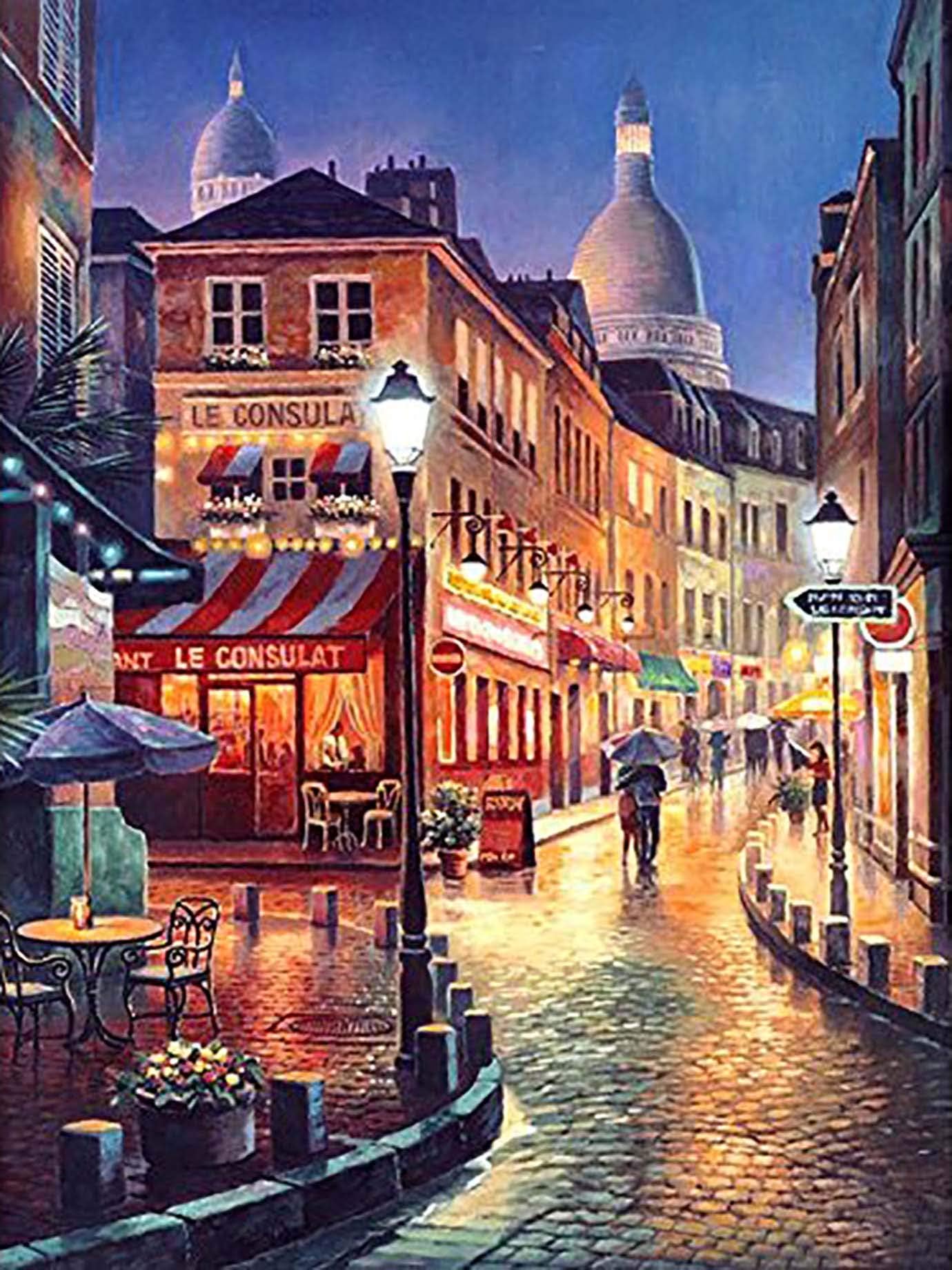 DIY 5D Diamond Painting by Number Kits, Diymood Painting Night Town Street Paint with Diamonds Arts for Adults Full Drill Canvas Picture for Home Wall Decor 30x40cm(12x16inch)