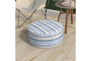 Melody Elephant Patio Inflatable Ottoman, 21x9 Inch Portable Stool Ottoman with Handle, Outdoor Round Footrest Stool for Garden Camping, Stripe Layered Blue