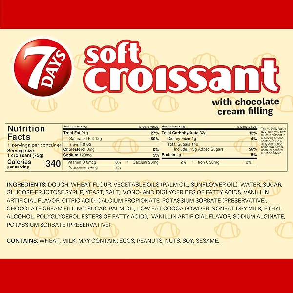 7DAYS SOFT CROISSANT, CHOCOLATE CROISSANT, BREAKFAST PASTRY, INDIVIDUALLY WRAPPED ON THE GO SNACK, NON-GMO