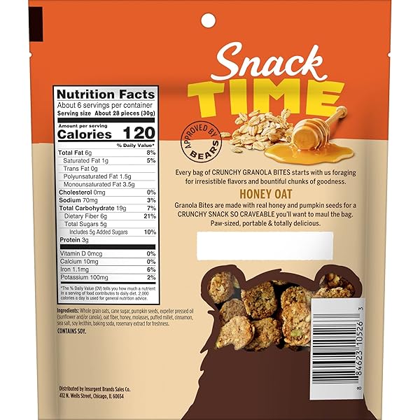 BEAR NAKED CRUNCHY GRANOLA BITES, BREAKFAST SNACKS, HONEY OAT, 6.2OZ BAG (1 BAG)