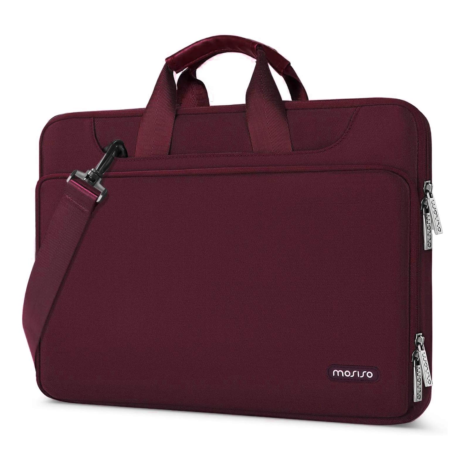 MOSISO 360 Protective Laptop Bag 13.3 inch, 13-13.3 inch Laptop Shoulder Bag Compatible with MacBook Air/Pro 13 / Pro 14 M4 M3 M2 M1, HP Dell Acer ASUS, Matching Color Sleeve with Belt, Wine Red