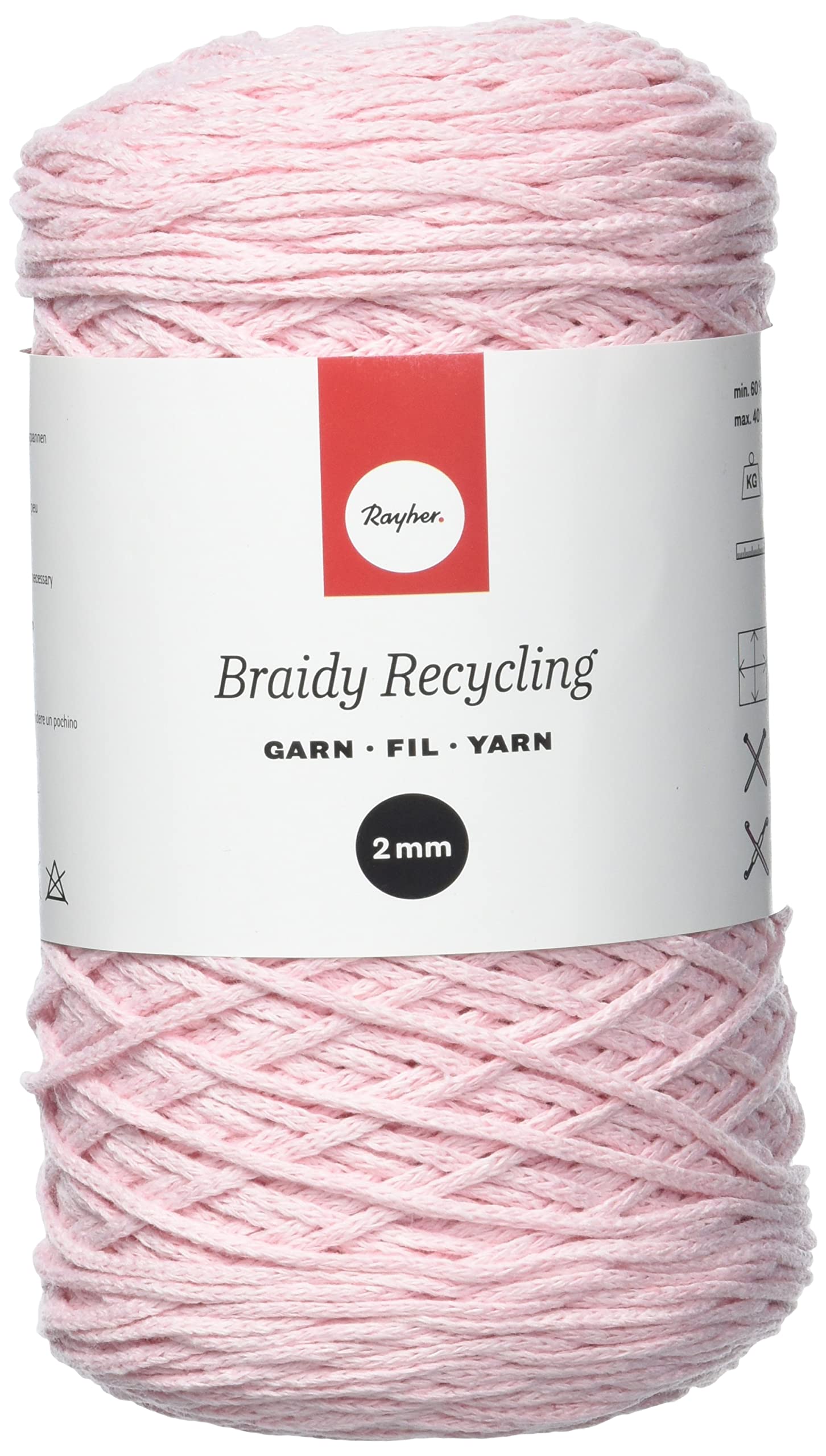 Rayher Braidy Recycling Yarn for Craft, Floristry and Decorations, 2 mm, approx. 250 m, rose, 42009270