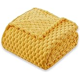 KORBLISS Super Soft Fleece King Size Blanket 90x90 Inches for Bed, Premium Silky with 3D Imitation Turtle Shell Jacquard Decorative Blankets, Lightweight and Cozy for Living Room.Yellow
